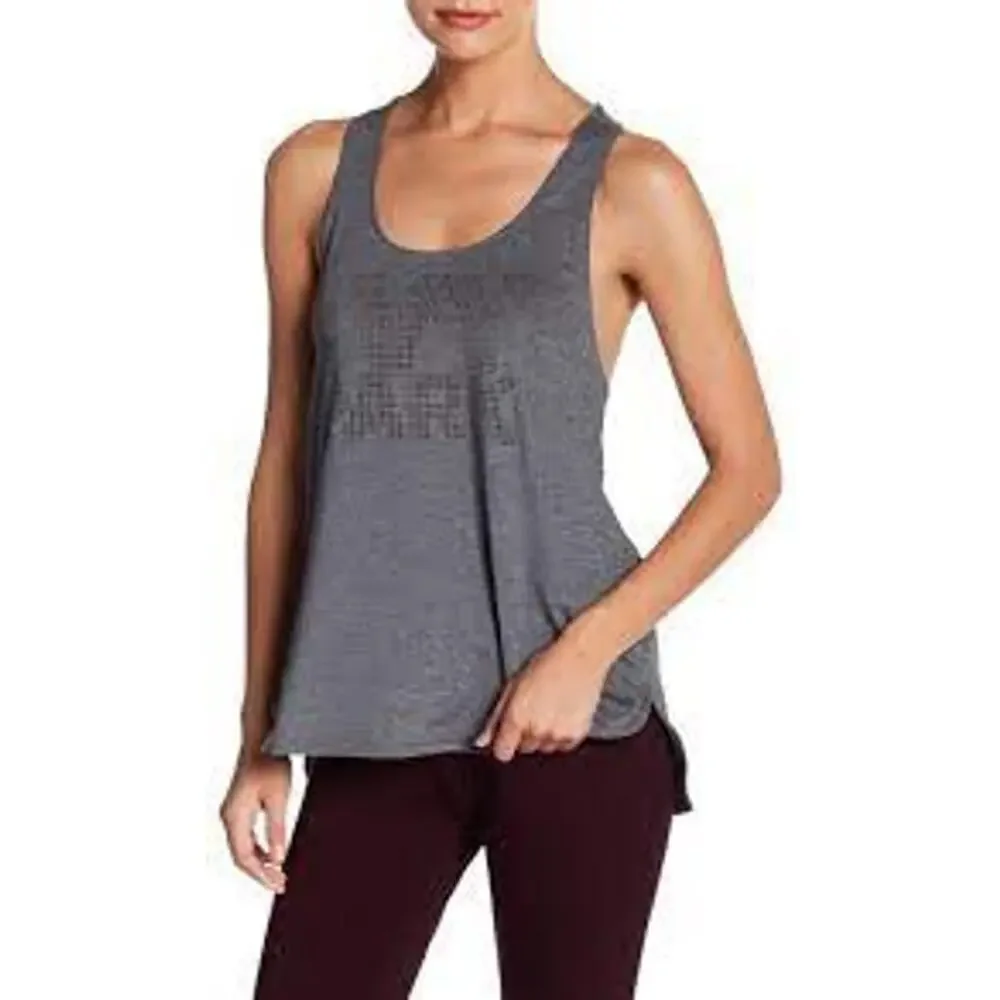 Ivy Park Laser Cut Logo Racerback Tank Top Heather Gray Womens Medium M Workout